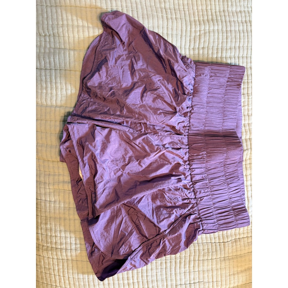 Automet Womens Purple Running Shorts Smocked High Waist Athletic Gym Liner L - Picture 5 of 7